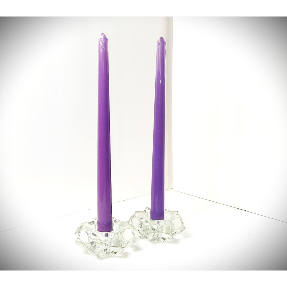 Beautiful  Vintage Crystal Glass  Starburst Candle, Candlestick Holder PAIR
